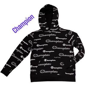 Champion Youth Large Black & White Monogram Allover Logo Print Hoodie